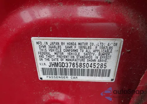 2008 Honda Fit Sport из США, поврежденный, VIN JHMGD37658S045285